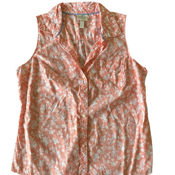 St. John's Bay Tops - St. John’s Bay Sleeveless Button Down Shirt Coral Floral Print Size L 100% Cotto